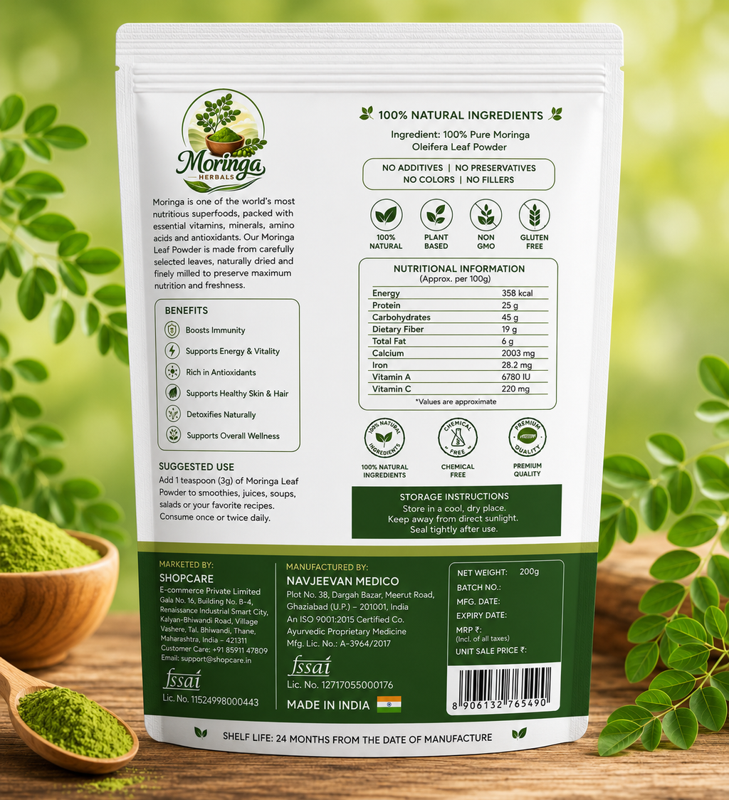 Moringa Herbals Organic Moringa Leaf Powder – 100% Pure & Natural | 200gm
