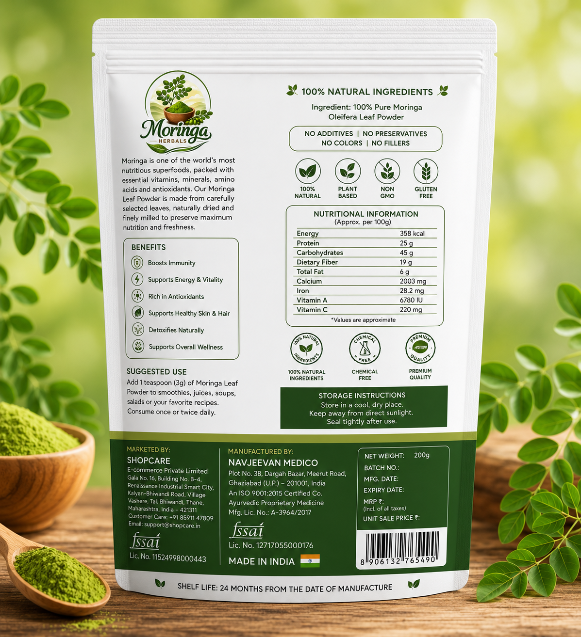 Moringa Herbals Organic Moringa Leaf Powder – 100% Pure & Natural | 200gm