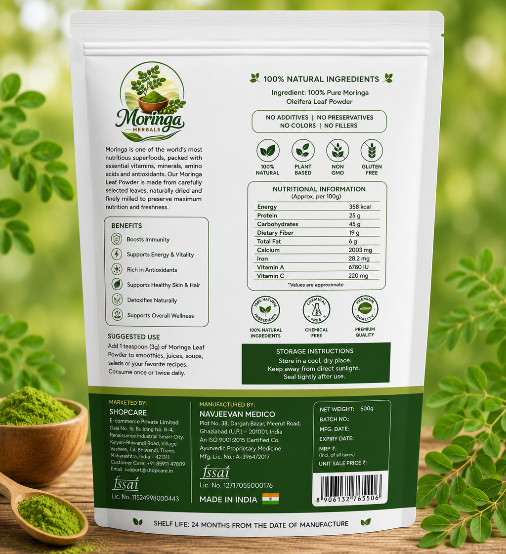 Moringa Herbals Organic Moringa Leaf Powder – 100% Pure & Natural | 500gm